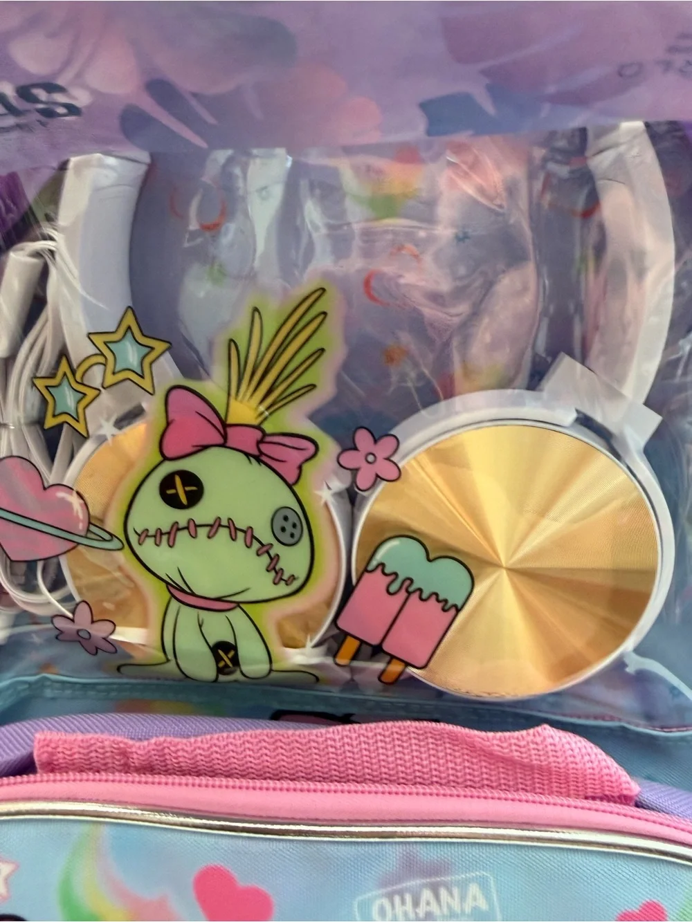 Disney Stitch & Angel 5 Piece Backpack Set Lunch Bag Bottle Headphones